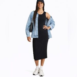 MARINE LAYER Lexi Daytime Lined Midi Dress in‎ Black clean girl elevated basic M